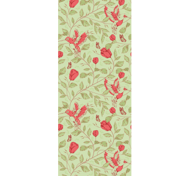 Red tulips pattern on green Bedroom Wallpaper - TenStickers