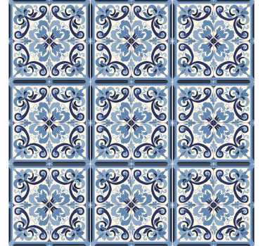 Blue and white floral pattern tile wallpaper - TenStickers
