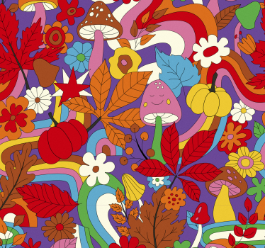 Flower power retro pattern Retro Wallpaper - TenStickers