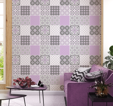 Beauitful pink and grey tile  Effect Wallpaper - TenStickers
