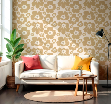 Beige poppies flower wallpaper - TenStickers
