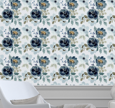 Floral blue vintage pattern Vintage Wallpaper - TenStickers