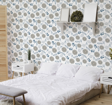 Nature Wallpaper Beige daisy pattern - TenStickers