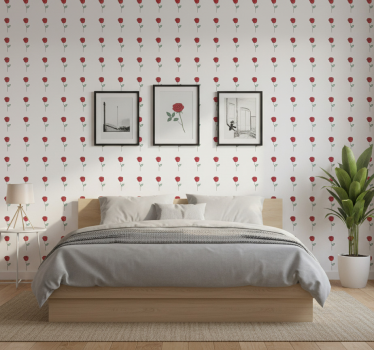 Flower wallpaper cute red rose line art design - TenStickers