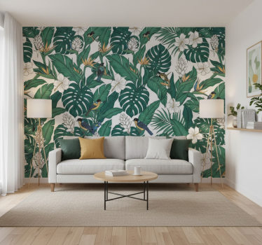 Flower wallpaper jungle petrol green pattern - TenStickers