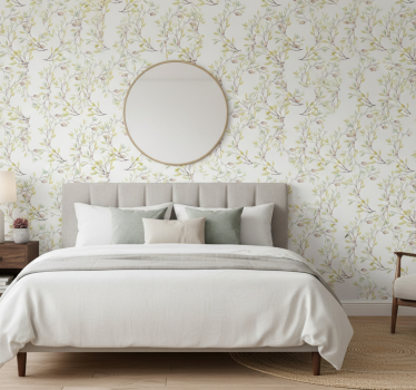 Flower wallpaper original watercolor green leaves - TenStickers