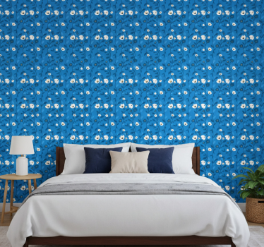 Flower wallpaper white flowers with blue background - TenStickers