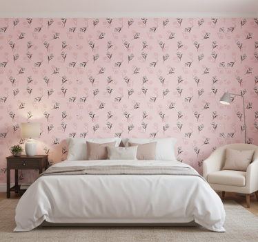Flower wallpaper white lilies on pink background - TenStickers