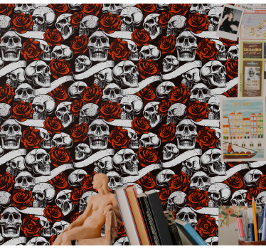 Flower wallpaper gothic skulls and florals - TenStickers