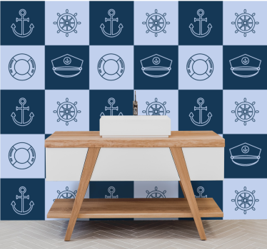 Marine symbols tiles Kitchen themed wallpaper - TenStickers