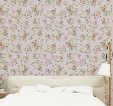 Pink peonies on grey wallpaper Nature Wallpaper - TenStickers