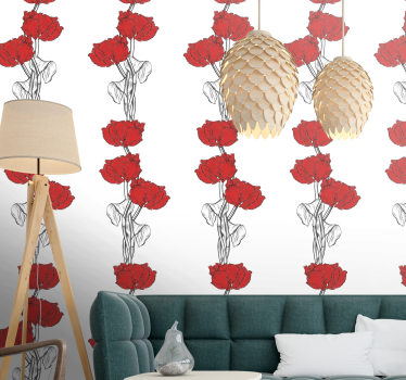 Red Floral Strips flower wallpaper - TenStickers