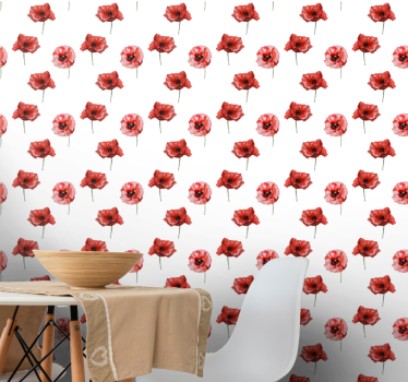 Red Poppy Pattern flower wallpaper - TenStickers
