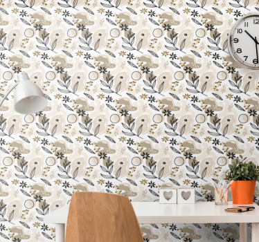 Stylish beige leaves pattern Floral Wallpaper - TenStickers