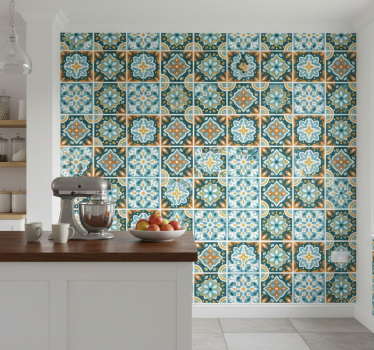 Tile wallpaper in turquoise tiles - TenStickers