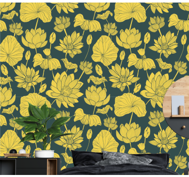 Yellow blooming lotus nature wallpaper - TenStickers